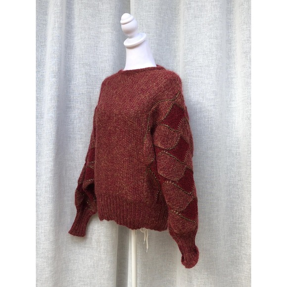 Jean Joseph Le Bon burgundy red gold mohair acrylic blend knit batwing sweater - Picture 4 of 9